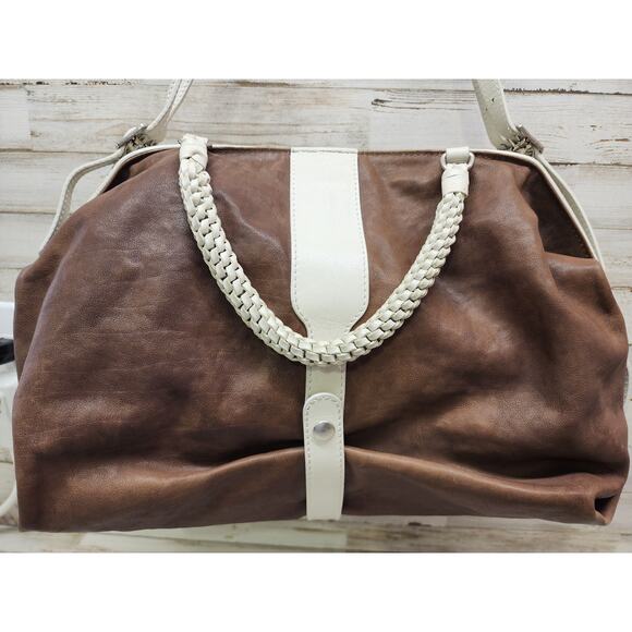 Gryson Olivia Brown "Skye" Made In Italy Two Toned Leather Satchel Bag - Picture 11 of 16